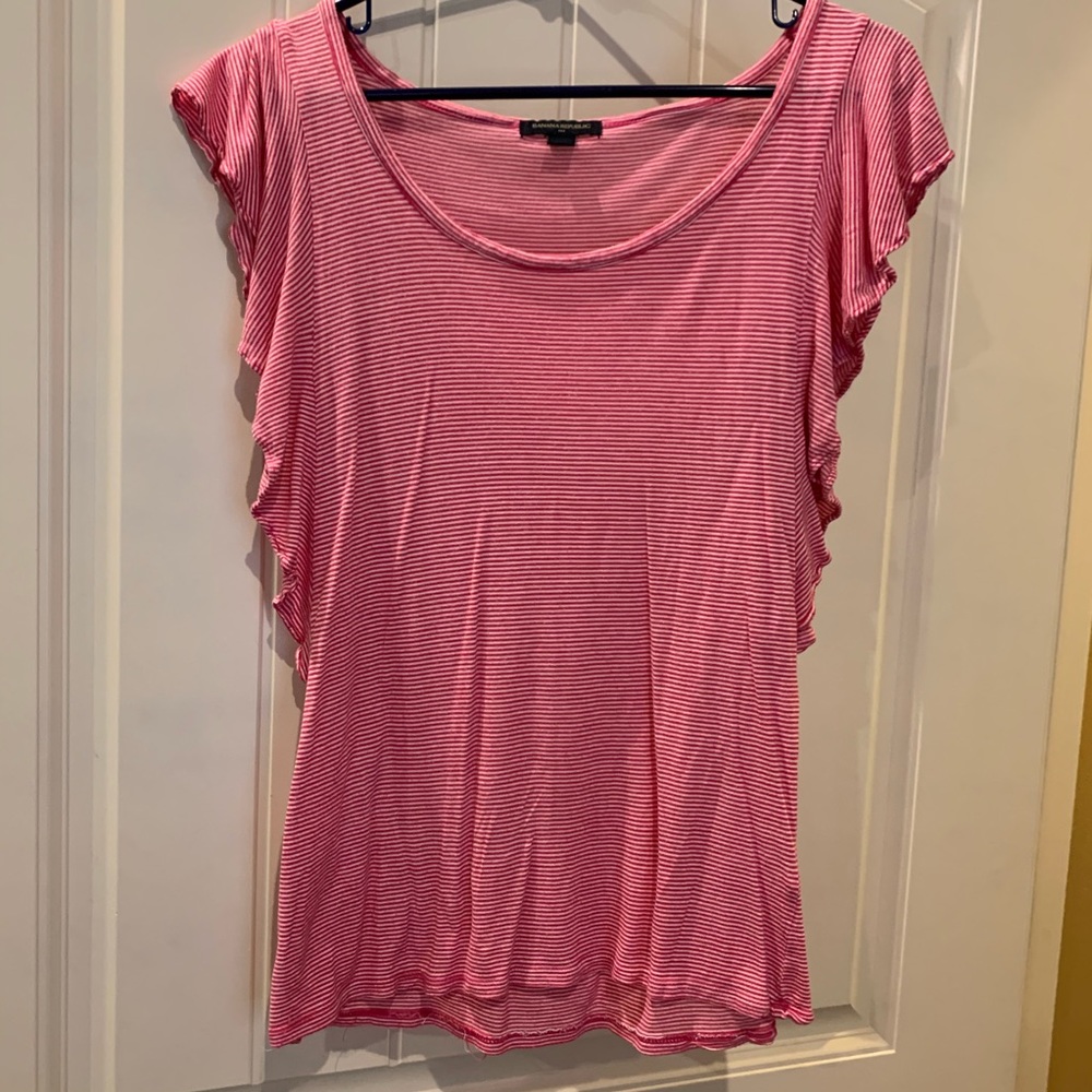 Striped Banana Republic Ruffle Sleeved Top